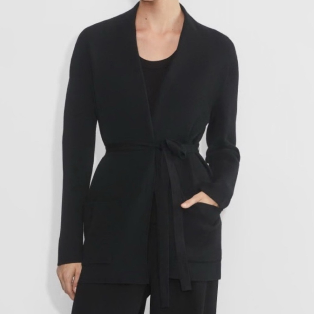 Babaton Black Tie-Waist Open Cardigan